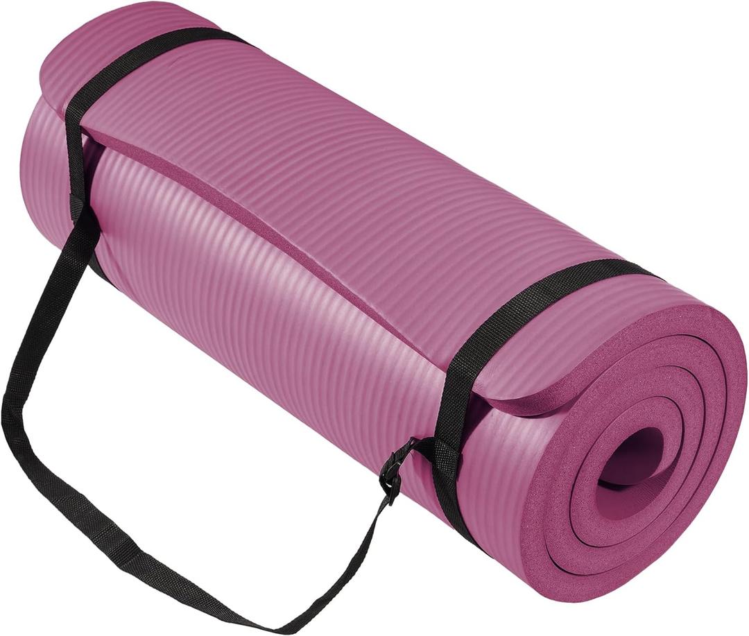 Yoga Mat, One-Inch Extra Thick High Density Exercise Mat, Anti-Tear Exercise Yoga Mat with Carrying Strap, Suitable for Various Yoga Exercises (Deep Wine)