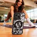 Magnetic Stand Case for iPhone 12 Pro Max [360 Rotatable Kickstand] [Compatible with MagSafe] Black Rose Design with Ring Holder Case for Women Girls, Translucent Matte Slim Phone Cover