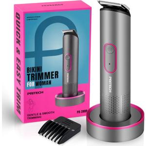 PRITECH Hair Trimmer for Women - Rechargeable Bikini Trimmer for Women Pubic Hair, Wet&Dry Use, Pain-Free Electric Razor&Shaver with Standing Recharge Dock, Ideal Gift, Slate Grey
