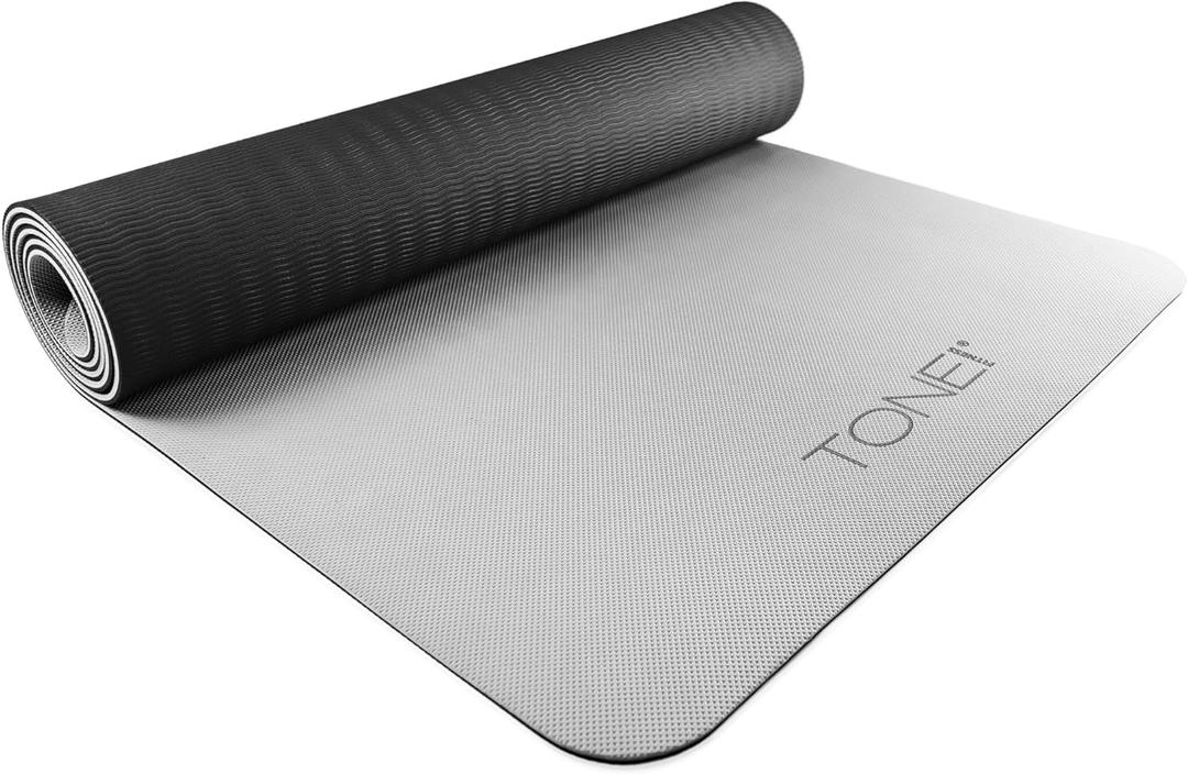 TONE Fitness Yoga Mat 1/4" Thick Non Slip Exercise & Pilates Mat for Home Workouts with Carrying Strap | Multiple Options (Black/Gray)
