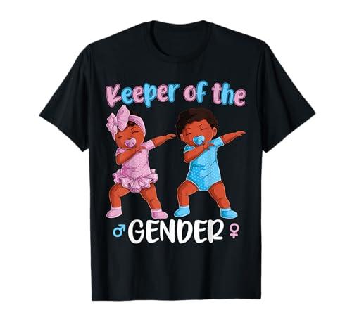 Keeper of The Gender Reveal Black Baby Announcement Women T-Shirt,L