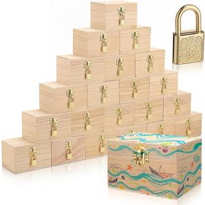 CroBlissful 36 Set 4.7x3.2x3.2'' Unfinished Wood Box with Lock, Classic