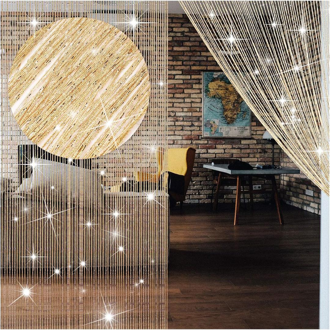 WILLBOND 4 Pcs String Curtains Glitter Fringe Curtains for Window 79 x 39 Inch Door Divider Strip Tassel for Wedding Living Room Bathroom Coffee Shop(Champagne)