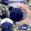Sosation 12 Pcs 3.14" Glitter Royal Blue Sequin Large Glass Velvet Christmas Ball Ornaments Glass Flocked Christmas Tree Ball Ornaments Xmas Balls Set for Holiday Wedding Xmas Tree Decor