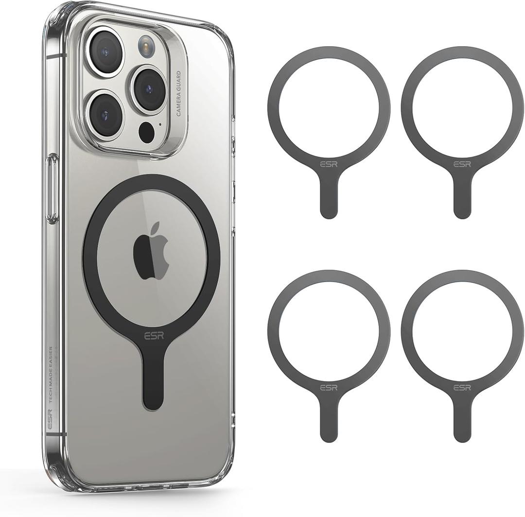 ESR for MagSafe Sticker, MagSafe Ring, 4 Pack Metal Ring for Phone Case, Universal Wireless Charger Conversion Kit for iPhone 17/16/16e/15/14/13/12/11, Galaxy S24/S23/S22, Google, Black