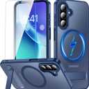 OWKEY for Samsung Galaxy A17 5G Case with Stand, Magnetic Shockproof Phone Case Fit for Magsafe Translucent Matte Cover for Samsung A17 5G/4G, Blue
