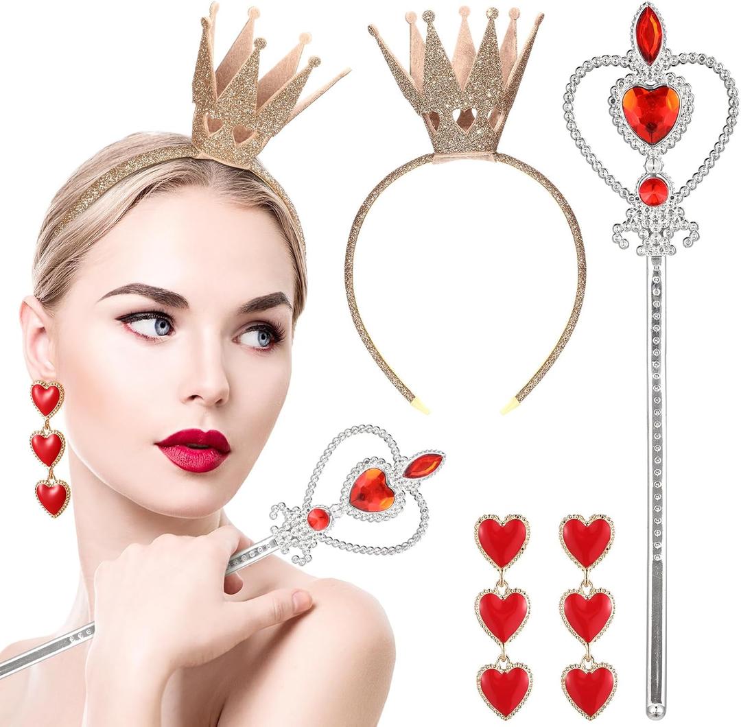 Liliful 3 Pcs Halloween Queen Hearts Costume Accessories for Women Crown Headband Scepter Wand Earring