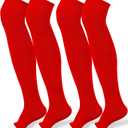 Panitay 2 Pairs High Football Socks Sport Multiple Sizes over the Knee Baseball Socks Extra Long for Boys Girls Women Men (Red and White, L)