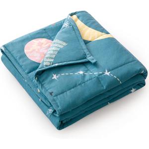 Mr. Sandman Weighted Blanket 3 Pounds Washable, Best for 20-40lb Breathable Cotton Heavy Blanket with Nontoxic Glass Beads - 36" x 48" Star Moon Blue