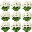 Yunlly 200 Pcs White Artificial Tulips Bulk PU Faux Tulips with Stem Bouquet Centerpieces Real Touch Fake Flower for Wedding Arrangement Bouquets Party Decorations(White)