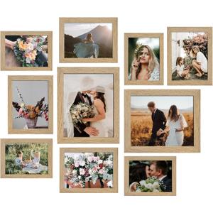 LUCKYLIFE Picture Frame Set 10-Pack, Gallery Wall Frame Collage with 8x10 5x7 4x6 Frames in Natural Woodgrain Finishes