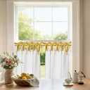 Jinchan Linen Tie Top Curtains 24 Inch Length Farmhouse Cafe Curtains Set of 2 for Bedroom Bathroom Rustic Small Windows Light Filtering White Panels with Mustard Yellow Ties