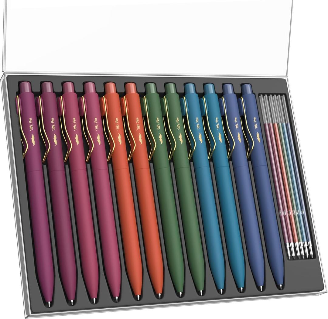 Mr. Pen- Ballpoint Pens with Case, 12 Pack, Colorful Ink, 12 Refills, 0.7mm Cute Ballpoint Pens Assorted Color Ink