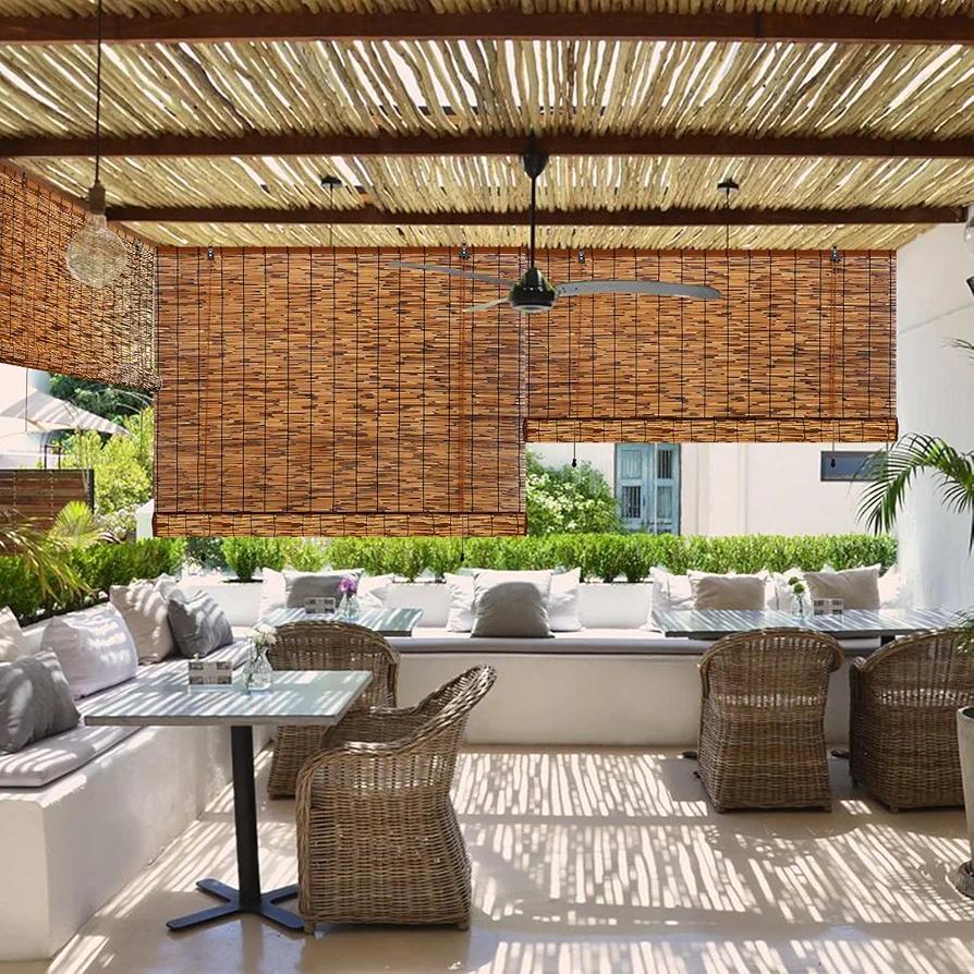 Bamboo Roll up Shade,2 Pack Reed Roller Shutters Retro Reed Curtains,47" W x 71" H Bamboo Window Blinds for Outdoor Patio Natural Bamboo Blinds