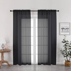 OWENIE Crushed Black Sheer Curtains 72 Inch Length 2 Panels Set for Living Room/Bedroom, Rod Pocket Window Treatment Light Filtering Semi Sheer Crinkled Curtains, 2 pcs, Each 42" W x 72" L