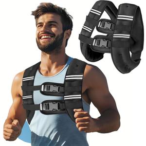 Zikopomi Weighted Vest Woman Man, 20lb Weight Vest with Reflective Stripes for Workout, Strength Training, Running, Fitness, Muscle Building, Weight Loss, Rucking Vest (Black)