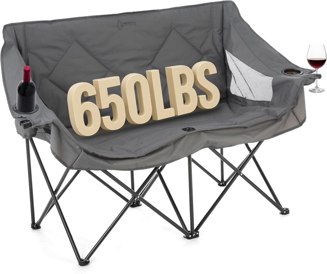 ARROWHEAD OUTDOOR Portable Folding Double Duo Camping Chair Loveseat, Grey