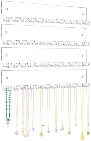 milylove Acrylic Necklace Holder 4 Pack Wall Mounted Necklace Organizer Hanging Jewelry Organizer with 12 Hooks for Necklaces, Bracelets, Rings and Bangles Display
