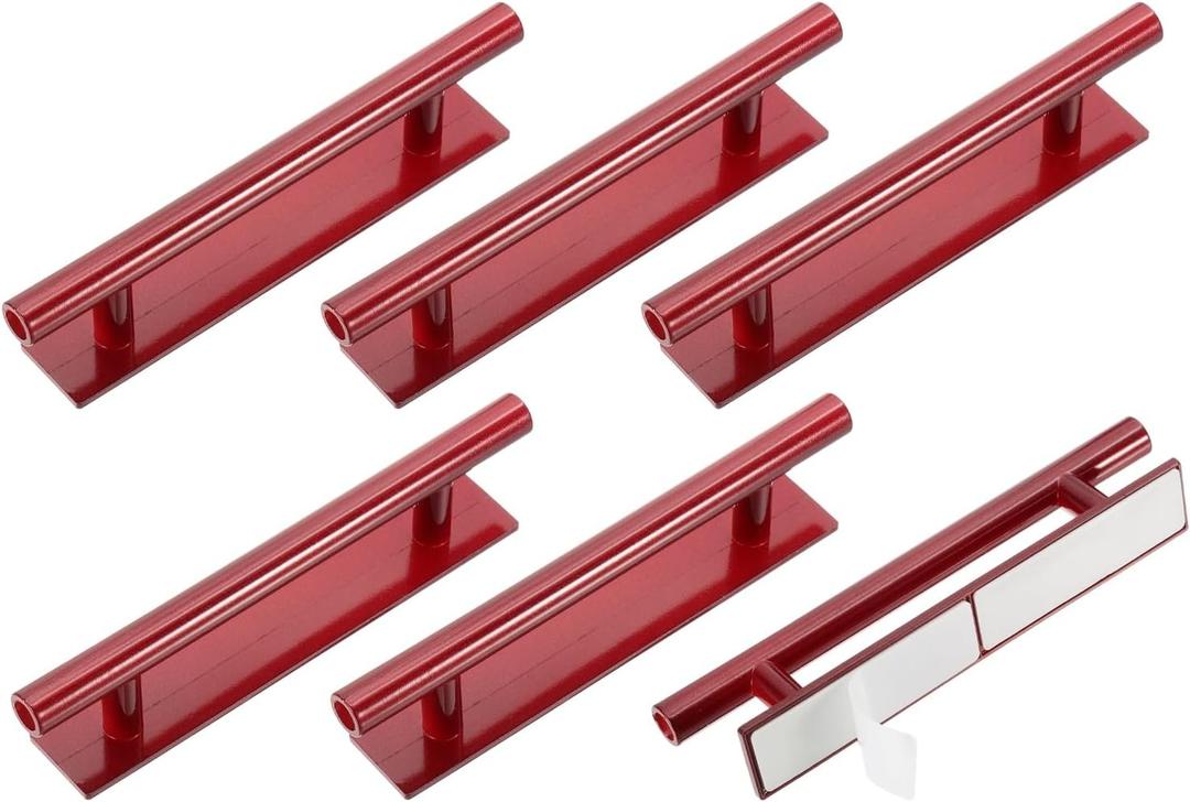 uxcell 6 Pack Self-Stick Push Pull Helper, 6 Inch Plastic Adhesive Cabinet Handles Round Stick-on Handle for Kitchen Cabinet Window Sliding Closet Door Wardrobe(Red)