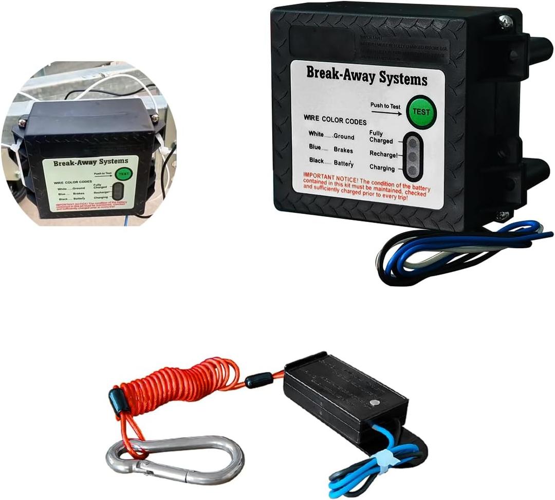 12V Trailer Breakaway Kit with LED Test Light - Electric Break Away System, Universal Waterproof Trailer Brake Controller for Vehicles (Battery Not Included)