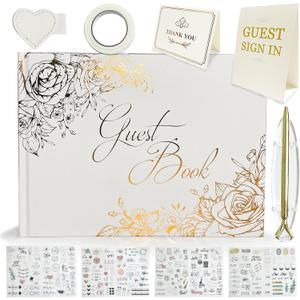 Chenluvia Guest Book and Pen Stand Set, Polaroid Sign in Book for Weddings, Parties, Baby Showers, 9”× 6.7” Blank or Lined Pages (All Blank Pages)