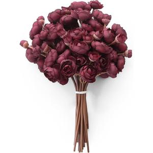 Floroom Ranunculus Artificial Flowers 18 Pcs Burgundy Faux Silk Mini Ranunculus Bulk Fake Wedding Filler Flowers for DIY Red Bouquets, Centerpieces, Bridal Shower Decorations & Arrangements