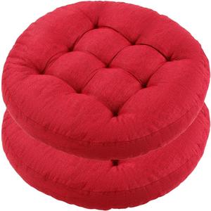 Meditation Floor Pillow, 2 Pack Round Floor Cushions for Adults, Button Tufted Seat Cushions for Yoga Tatami Living Room, Wine Red, 22 x 22 x 4 in (Set of 2)