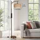 Ambimall Arc Floor Lamp with Remote & Rattan Double Shades, Brown Bohemian