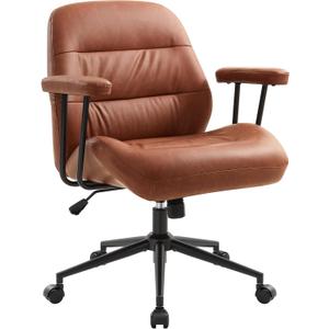 IWMH Leather Office Chair with Removable ArmrestsMid-Back Ergonomic Desk Chair with Lumbar SupportAdjustable Height 360 Swivel Executive Task Chairs for Home Office (Brown)