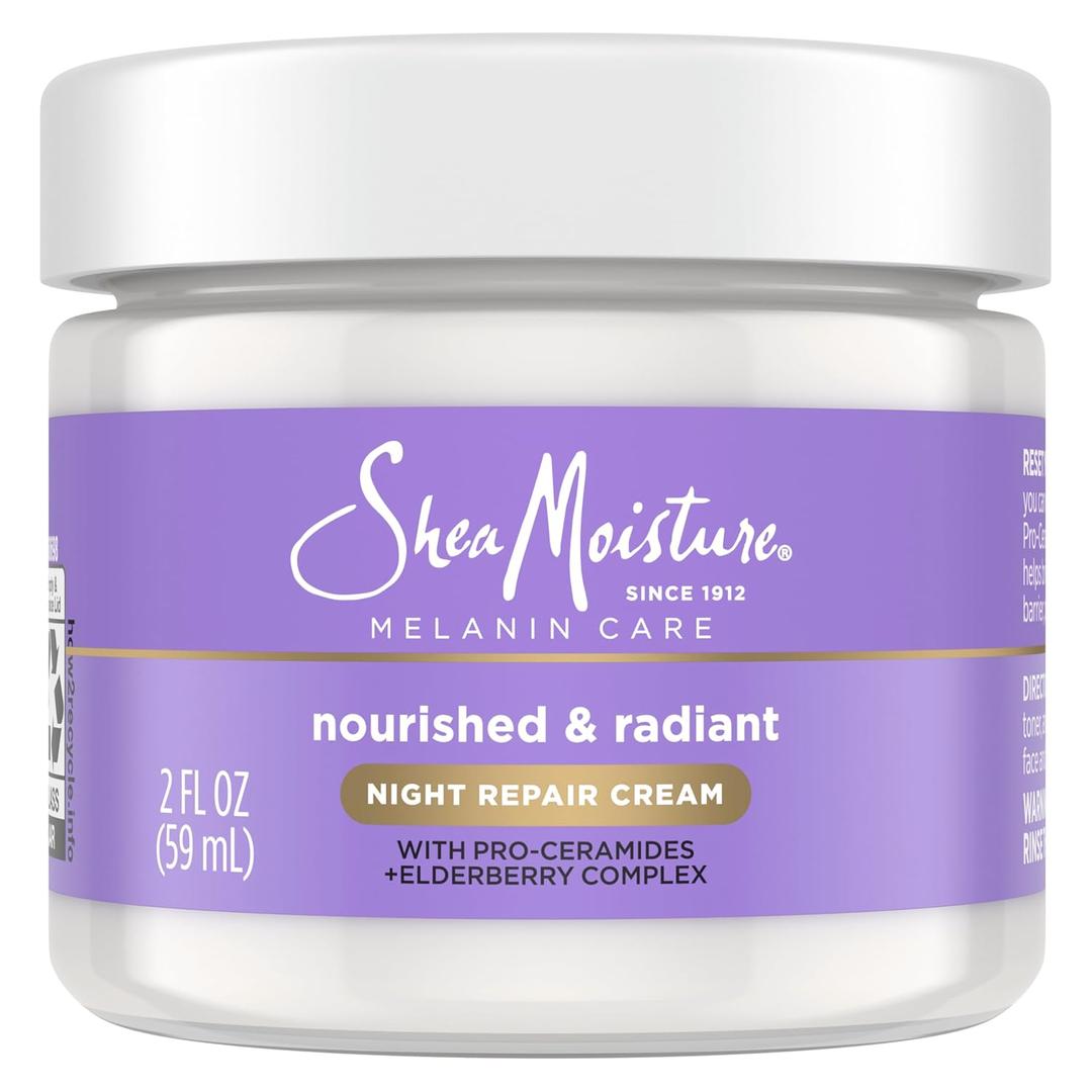 SheaMoisture Melanin Care Night Repair Cream Nourished & Radiant for Strengthening Skin's Moisture Barrier, with Pro-Ceramides +Elderberry Complex, 2 oz