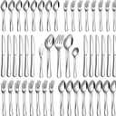 PHILIPALA 45 Piece Silverware Set with Serving Utensils, Stainless Steel Flatware Set for 8 Food Grade Novelty Flatware Cutlery Utensil Set Include Knife Fork Spoon Mirror Polished Dishwasher Safe