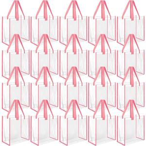 Paterr 20 Pack Plastic Clear Tote Bags 10 x 10 x 4 Inch Stadium Approved Gift Bag with Handles for Women Sports Work Travel (Rose Gold)