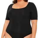 OYOANGLE Women's Plus Size Basic Short Sleeve Bodysuit Scoop Neck T Shirts Bodysuit.3XL
