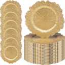 MAONAME 13" Gold Charger Plates, Round Reef Chargers for Dinner Plates, Plastic Plate Chargers Bulk for Table Setting, Wedding Decor, Set of 50, Large