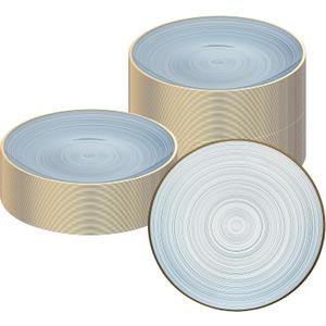 Restaurantware Plastic Plates 20 Pcs 7.25" Gold Rimmed Disposable Plates Heavy-Duty Blue Translucent Rippled Plastic Dinner Servers for Party, Weddings, Salads, Desserts, and Appetizers