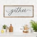 RLWangChao Dining Room Wall Decor Gather Sign 32"  12" for Home Kitchen Cozy Family Reunion Plaque Large Rustic Vintage minimalist Farmhouse Living Room Wood Framed Hanging Art (Wood)