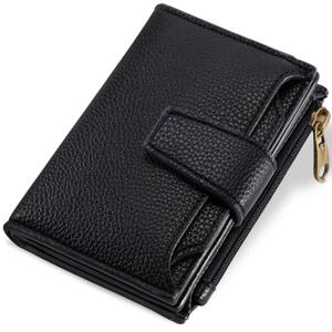 Airkit Small Wallet Women RFID Blocking Soft Leather Bifold Compact Card Holder Wallet for Women with Zipper Coin Pocket 4 ID Window