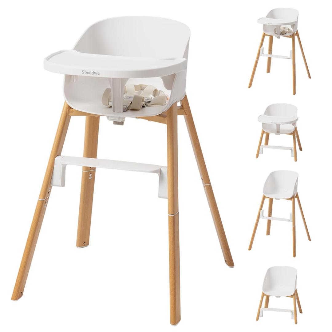 Sbondwe 4-in-1 Baby High Chair, White | Portable, Adjustable, For Babies, Toddlers and Kids, Easy Clean,Sturdy
