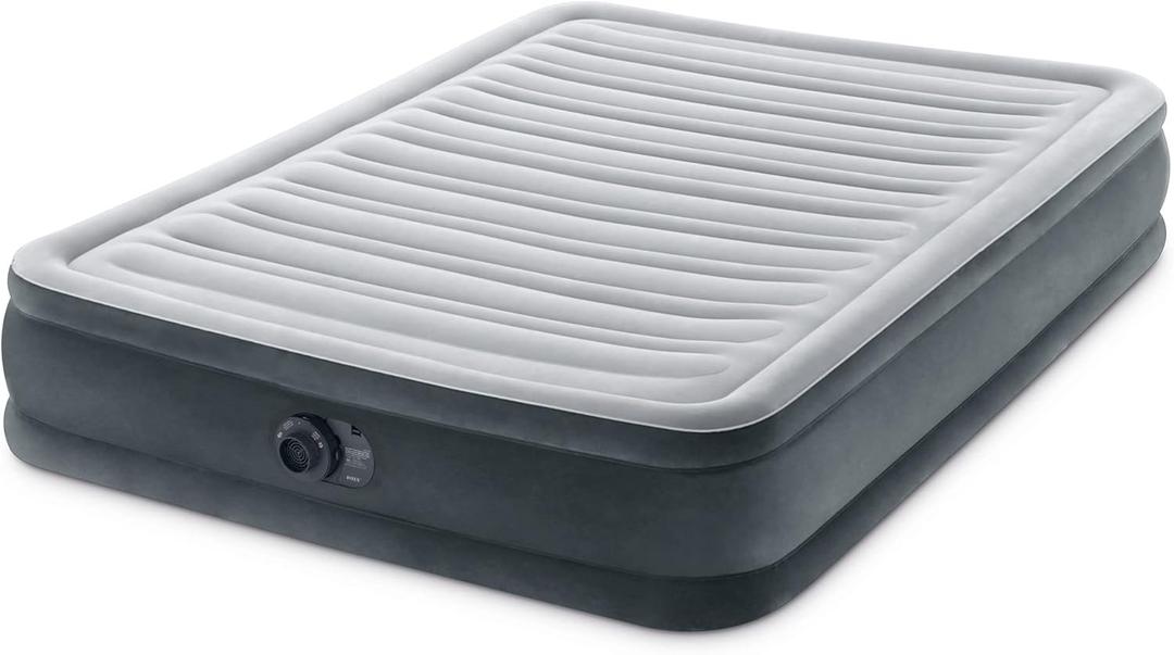 Intex Mid-Rise Air Mattress Bed with Built-in Pump, Dura-Beam Deluxe Comfort Plush, Full - Portable Luxury Travel Airbed for Adults, Camping, Guests (Grey)
