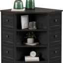 LUMTOK 8 Drawers Corner Dresser with Storage Fabric Drawers and Open Shelves for Small SpaceBedroomEntrywayLiving Room (Black Wood Veins), 19.7"D x 19.7"W x 29.5"H