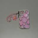 Compatible with iPhone 15 Case Shockproof Cover Camera Lens Case Blue Pink Cute, Clear, Floral, Bear, Lovely Flower, Wrist Strap, Bracelet Chain, for Women, Girly