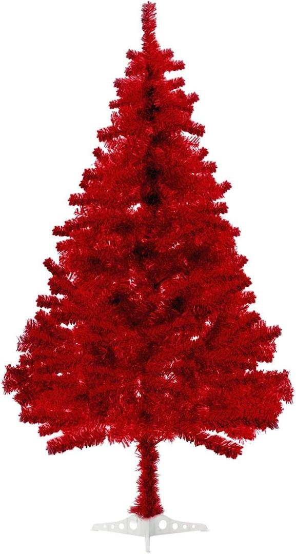 Red Christmas Tree, 6ft Artificial Tinsel Christmas Tree for Home Decorations550 Branch Tips Premium Hinged Holiday Xmas Tree for Halloween Decor