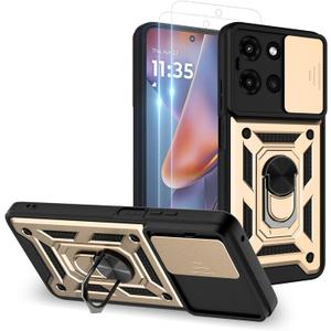 for Moto G 2025 CaseMoto G 2025 Phone Case with 2PC Screen Protector,Sliding Camera Cover and Multi Angle Stand for Moto G 5G 2025 Case,Gold
