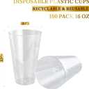 FOCUSLINE 100 Pack 16 oz Clear Plastic Cups, Disposable Cups Large Reusable Plastic Tumblers, Heavy-duty Clear Hard Cups 16 Ounce for Wedding Party, Thanksgiving, Halloween, Christmas