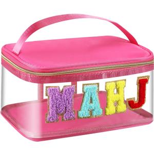 Kinlop American Mahjong Bag Empty Clear Mahjong Tiles Bag, Letter Embroidery Mahjongs Case for Standard Size American Mahjongs Set, Case Only(Pink,Mahj)