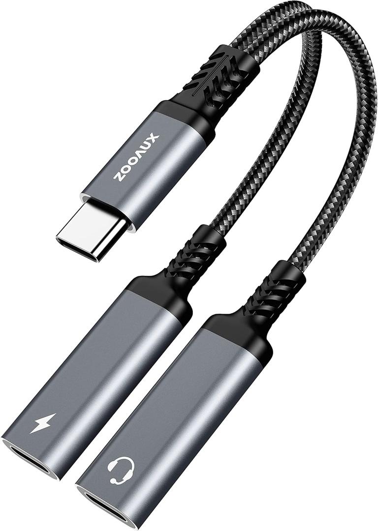 USB C Splitter, ZOOAUX Dual USB C Headphone and Charger Adapter,2-in-1 Type C Audio Dongle Cable with PD 60W Fast Charging Support Call Music for Pixel 4 3 XL, Galaxy S23 S22 S21,Pixel, Xperia