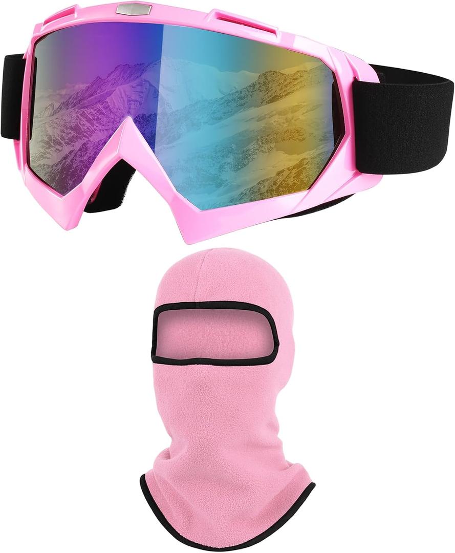 Ski Goggles, Snowboard Motorcycle Goggles with Ski Mask Balaclava Face Mask for Men Women Skiing,Motorcycle & Riding (Light Pink)