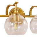 ANDY STAR Brass Vanity Light, Gold Bathroom Light Fixtures 4 Lights, 27.8 Inch Vintage Bathroom Sconces, Brushed Brass Vanity Lighting with Globe Clear Glass Shade, E26 Base (Bulbs Not Included)