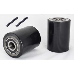Pallet Jack/Truck Load Wheels Set with Entry Exit Roller (4 pcs) 2.75" x 3.75" with Bearings ID 20mm Poly Tread Black