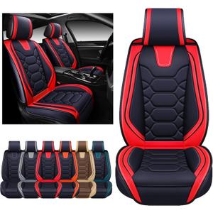 OASIS AUTO Car Seat Covers Premium Waterproof Faux Leather Cushion Universal Accessories Fit SUV Truck Sedan Automotive Vehicle Auto Interior Protector Front Pair (OS-004 Black&Red)
